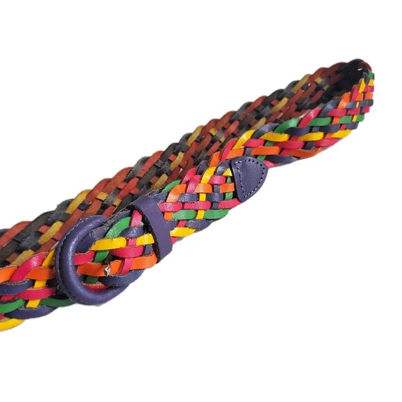 Vtg Braided Leather Belt M-L up to 37" Multicolor Rainbow Resort Tropical Wear - Picture 2 of 7